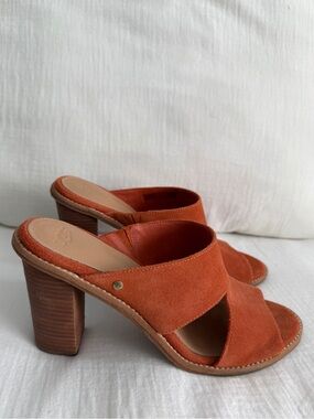 Orange Celia Suede Mule Block Heel Sandals
